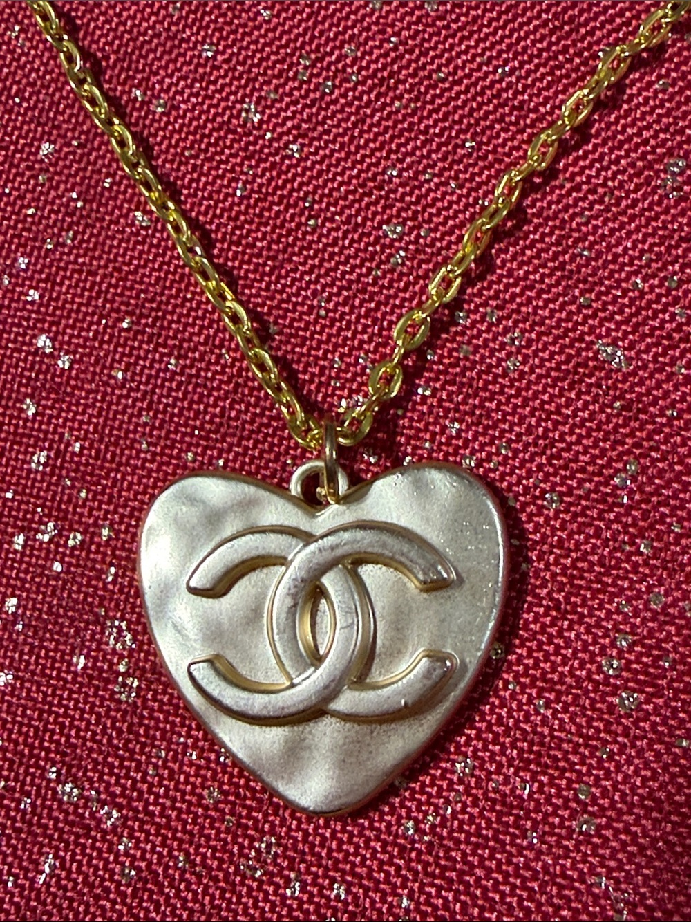 CHANEL Gold Heart Pendant Necklace with Interlocking CC